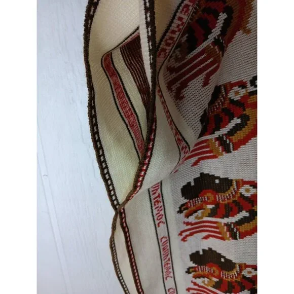 Vtg 1970s Knit Cuauhtemoc Poncho Cream One Size Tribal Boho Fringed Tie Front - Picture 7 of 7